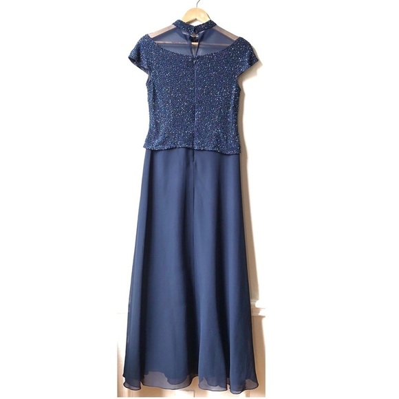 JKARA Beaded Navy Gown Maxi Dress - 6P - Picture 2 of 13